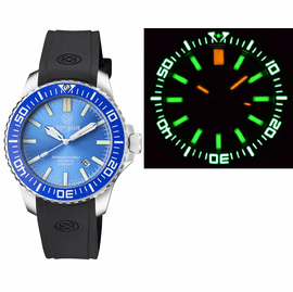 DAYNIGHT PATRIOT  BLUE CERAMIC BEZEL - ICE BLUE DIAL - GREEN/ORANGE TUBES STRAP