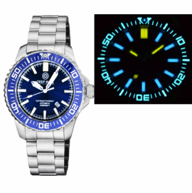 DAYNIGHT PATRIOT DARK BLUE CERAMIC BEZEL - DARK BLUE DIAL - BLUE/YELLOW TUBES BRACELET
