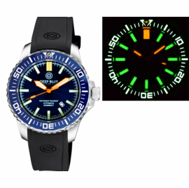 "HOLIDAY PRICING"  DAYNIGHT PATRIOT DARK BLUE CERAMIC BEZEL - DARK BLUE DIAL - ORANGE HANDS - GREEN ORANGE TUBES STRAP