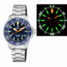 "HOLIDAY PRICING"  DAYNIGHT PATRIOT DARK BLUE CERAMIC BEZEL - DARK BLUE DIAL - ORANGE HANDS - GREEN/ORANGE TUBES BRACELET