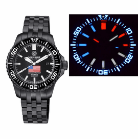 DAYNIGHT PATRIOT USA  PVD BLACK CASE TRITIUM TUBES T-100 BLACK DIAL USA FLAG RED,WHITE, BLUE TRITIUM TUBES 