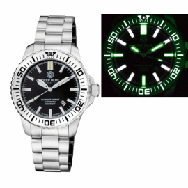 DAYNIGHT PATRIOT  WHITE CERAMIC BEZEL - BLACK DIAL - GREEN/WHITE TUBES BRACELET