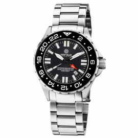 DAYNIGHT RESCUE GMT T-100 SWISS AUTO SELLITA SW-330-1 BLACK BEZEL/BLACK DIAL/WHITE HANDS - RED  GMT HAND