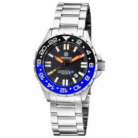DAYNIGHT RESCUE GMT T-100 SWISS AUTO SELLITA SW-330-1 BLACK-BLUE BEZEL/BLACK DIAL/ORANGE HANDS