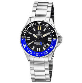 DAYNIGHT RESCUE GMT T-100 SWISS AUTO SELLITA SW-330-1 BLACK-BLUE BEZEL/BLACK DIAL/WHITE HANDS