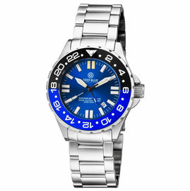 DAYNIGHT RESCUE GMT T-100 SWISS AUTO SELLITA SW-330-1 BLACK-BLUE BEZEL/BLUE DIAL/WHITE HANDS