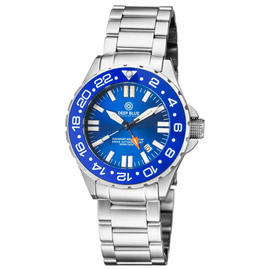 DAYNIGHT RESCUE GMT T-100 SWISS AUTO SELLITA SW-330-1 BLUE BEZEL/BLUE DIAL/WHITE HANDS - ORANGE GMT HAND