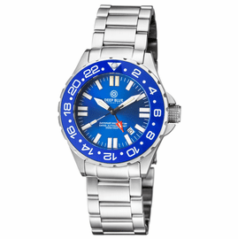 DAYNIGHT RESCUE GMT T-100 SWISS AUTO SELLITA SW-330-1 BLUE BEZEL/BLUE DIAL/WHITE HANDS - RED  GMT HAND