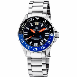 DAYNIGHT RESCUE GMT T-100 SWISS AUTOMATIC ETA 2893-2 BLACK/BLUE BEZEL- BLACK DIAL ORANGE HANDS