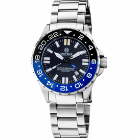 DAYNIGHT RESCUE GMT T-100 SWISS AUTOMATIC ETA 2893-2 BLACK/BLUE BEZEL- BLACK DIAL WHITE HANDS