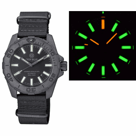  DAYNIGHT STEALTH OPS CARBON CASE BLACK DIAL GREEN/ORANGE FLAT TRITIUM TUBES  AUTOMATIC WATCH SCREW DOWN CROWN