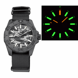  DAYNIGHT STEALTH OPS CARBON CASE BLACK GREY CAMO DIAL GREEN/ORANGE FLAT TRITIUM TUBES  AUTOMATIC WATCH SCREW DOWN CROWN
