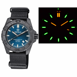 DAYNIGHT STEALTH OPS CARBON CASE BLUE DIAL GREEN/ORANGE CYLINDRICAL TRITIUM TUBES AUTOMATIC WATCH SCREW DOWN CROWN