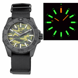  DAYNIGHT STEALTH OPS CARBON CASE GREEN CAMO DIAL GREEN/ORANGE FLAT TRITIUM TUBES  AUTOMATIC WATCH SCREW DOWN CROWN