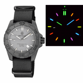  "HOLIDAY PRICING" DAYNIGHT STEALTH OPS CARBON CASE GREY DIAL 6 COLORS CYLINDRICAL TRITIUM TUBES  AUTOMATIC WATCH SCREW DOWN CROWN