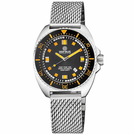 DEEP STAR 1000 VINTAGE SWISS AUTOMATIC BLACK CERAMIC BEZEL - BLACK ORANGE DIAL BRACELET 