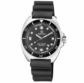 DEEP STAR 1000 VINTAGE SWISS AUTOMATIC BLACK CERAMIC BEZEL - BLACK WHITE DIAL STRAP