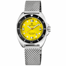 DEEP STAR 1000 VINTAGE SWISS AUTOMATIC BLACK CERAMIC BEZEL - YELLOW DIAL BRACELET