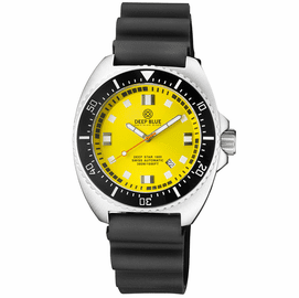 DEEP STAR 1000 VINTAGE SWISS AUTOMATIC BLACK CERAMIC BEZEL - YELLOW DIAL STRAP