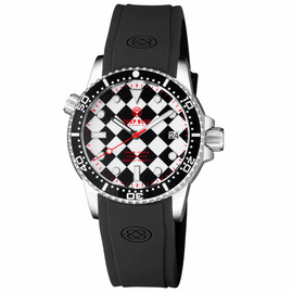DIVER 1000 II 40MM AUTOMATIC DIVER BLACK CERAMIC BEZEL &#65533; BLACK / WHITE CHECKER DIAL RED SECOND HAND STRAP  