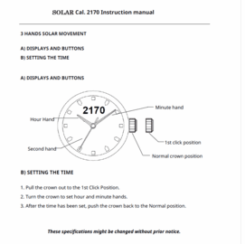INSTRUCTION MAUAL FOR SOLAR MOVEMENT
