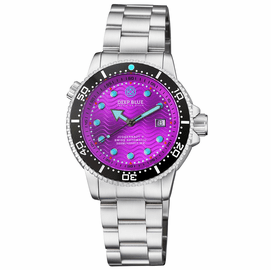 JUGGERNAUT 5 44MM SWISS AUTOMATIC DIVER BLACK CERAMIC BEZEL - LAVENDER DIAL - BLUE HANDS - BRACELET