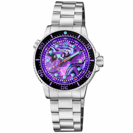 JUGGERNAUT 5 44MM SWISS AUTOMATIC DIVER BLACK CERAMIC BEZEL - PURPLE ABALONE DIAL - BLUE HANDS - BRACELET