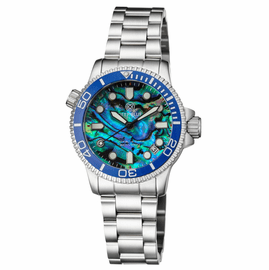 LADIES LIZZY BLUE  DIVER CERAMIC BLUE/WHITE BEZEL  BLUE GREEN ABALONE SHELL DIAL