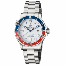 MASTER 1000 AUTOMATIC DIVER BLUE / RED CERAMIC BEZEL  WHITE  GLOSSY DIAL BLUE HANDS BRACELET EXHIBITION CASEBACK 