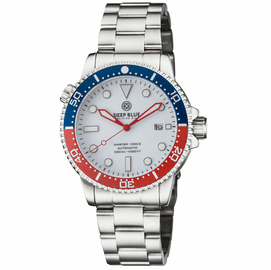 MASTER 1000 AUTOMATIC DIVER BLUE / RED CERAMIC BEZEL  WHITE  GLOSSY DIAL RED HANDS BRACELET EXHIBITION CASEBACK 