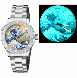 MASTER 1000 AUTOMATIC DIVER CERAMIC SILVER EMBOSSED  BEZEL - WAVE FULL LUMINOUS DIAL BRACELET 