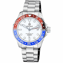 DIVER  1000 GMT 40MM  AUTOMATIC  DIVER CERAMIC BLUE/RED BEZEL WHITE DIAL BRACELET