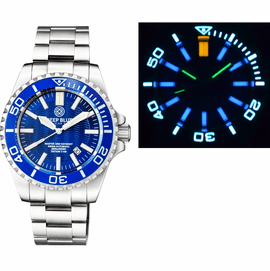MASTER 2000 DAYNIGHT T-100 TRITIUM SWISS AUTOMATIC DIVER BLUE BEZEL  DARK BLUE DIAL SS CASE