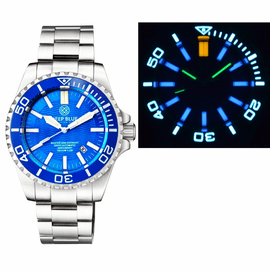 MASTER 2000 DAYNIGHT T-100 TRITIUM SWISS AUTOMATIC DIVER BLUE BEZEL  LIGHT BLUE DIAL SS CASE