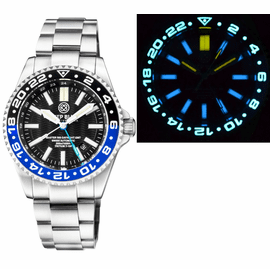 MASTER 500 42MM DAYNIGHT T-100 TRITIUM  GMT AUTOMATIC DIVER-  ETA 2893-2  SWISS MADE MOVEMENT BLACK/BLUE BEZEL  BLUE GMT HAND