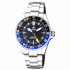MASTER 500 42MM GMT AUTOMATIC DIVER-  ETA 2893-2  SWISS MADE MOVEMENT BLACK/BLUE BEZEL  ORANGE GMT HAND