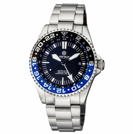 MASTER 500 42MM GMT AUTOMATIC DIVER-  ETA 2893-2  SWISS MADE MOVEMENT BLACK/BLUE BEZEL  WHITE GMT HAND