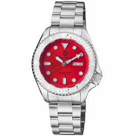 MILITARY DIVER 300 AUTOMATIC  SS DIVER SILVER CERAMIC EMBOSSED BEZEL RED DIAL BRACELET