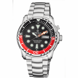 PRO SEA DIVER 1000M BRACELET BLACK/RED  BEZEL - BLACK DIAL 15/30/45 ORANGE MINUTE HAND
