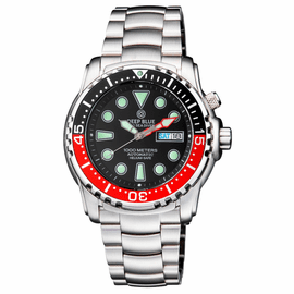 PRO SEA DIVER 1000M BRACELET BLACK/RED  BEZEL - BLACK DIAL 15 30 45 RED MINUTE HAND