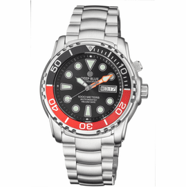 PRO SEA DIVER 1000M BRACELET BLACK/RED  BEZEL - BLACK DIAL 20/30/40/50 ORANGE MINUTE HAND