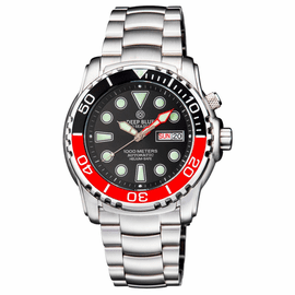 PRO SEA DIVER 1000M BRACELET BLACK/RED  BEZEL - BLACK DIAL 20/30/40/50 RED MINUTE HAND