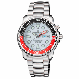PRO SEA DIVER 1000M BRACELET BLACK/RED  BEZEL - WHITE DIAL 15 30 45 RED MINUTE HAND