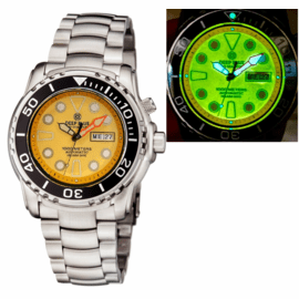 PRO SEA DIVER 1000M BRACELET CERAMIC BLACK BEZEL - YELLOW ORANGE FULL LUME DIAL ORANGE MINUTE HAND BRACELET 