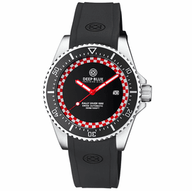 RALLY DIVER 1000 COLLECTION BLACK CERAMIC BEZEL - BLACK/RED CHECKERED DIAL STRAP 