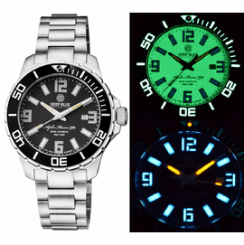 VERY RARE ALPHA MARINE 500 TRITIUM TUBES T-100 SWISS AUTOMATIC BLACK DIAL - BEZEL LUME BGW9 - BRACELET