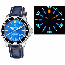 VERY RARE DAYNIGHT SCUBA TRITIUM T-100  SWISS AUTOMATIC LIGHT BLUE DIAL LEATHER STRAP