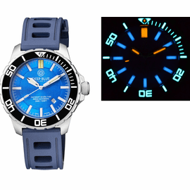 VERY RARE DAYNIGHT SCUBA TRITIUM T-100  SWISS AUTOMATIC LIGHT BLUE DIAL NATURAL RUBBER STRAP