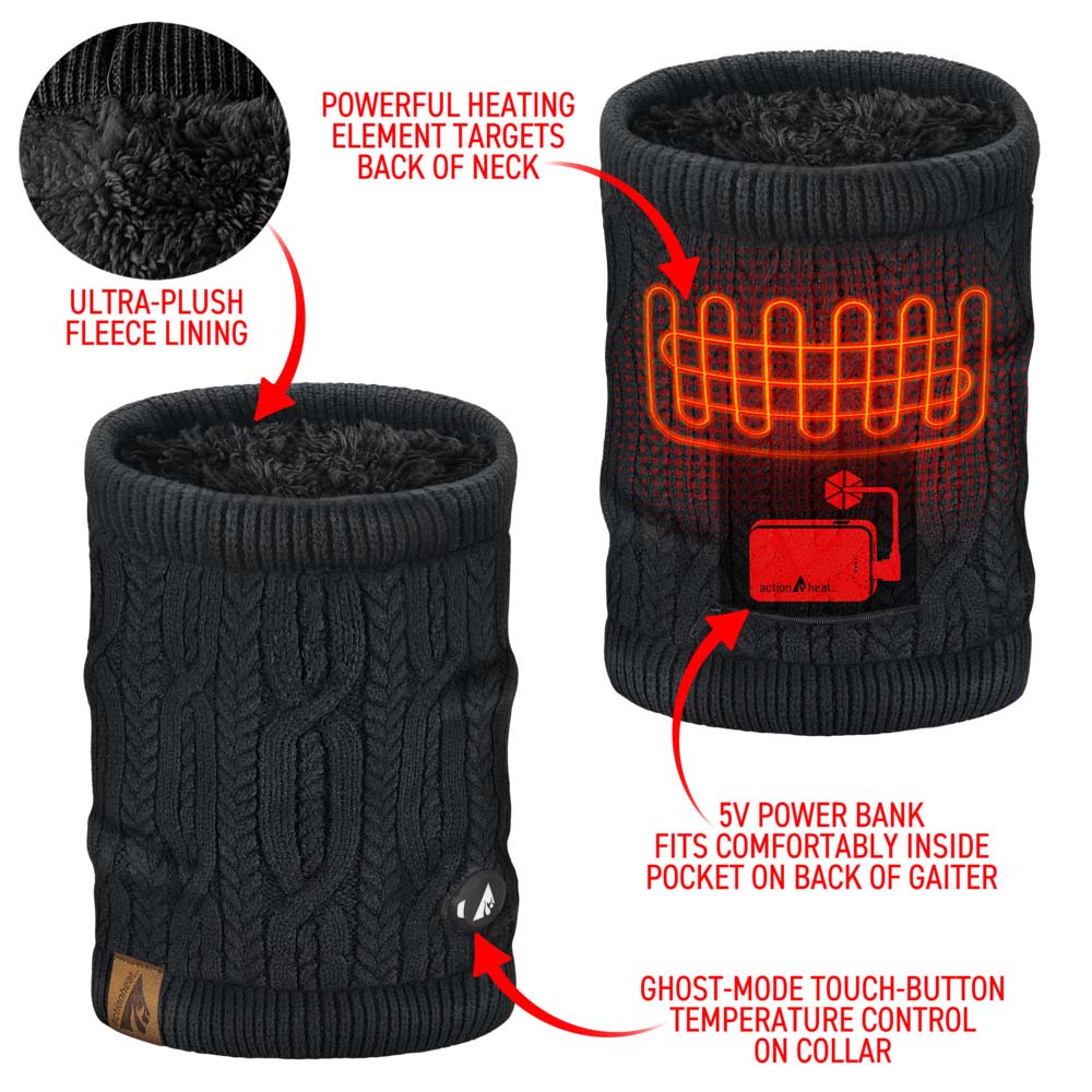 ActionHeat 5V Battery Cable Knit Heated Neck Gaiter The Warming Store