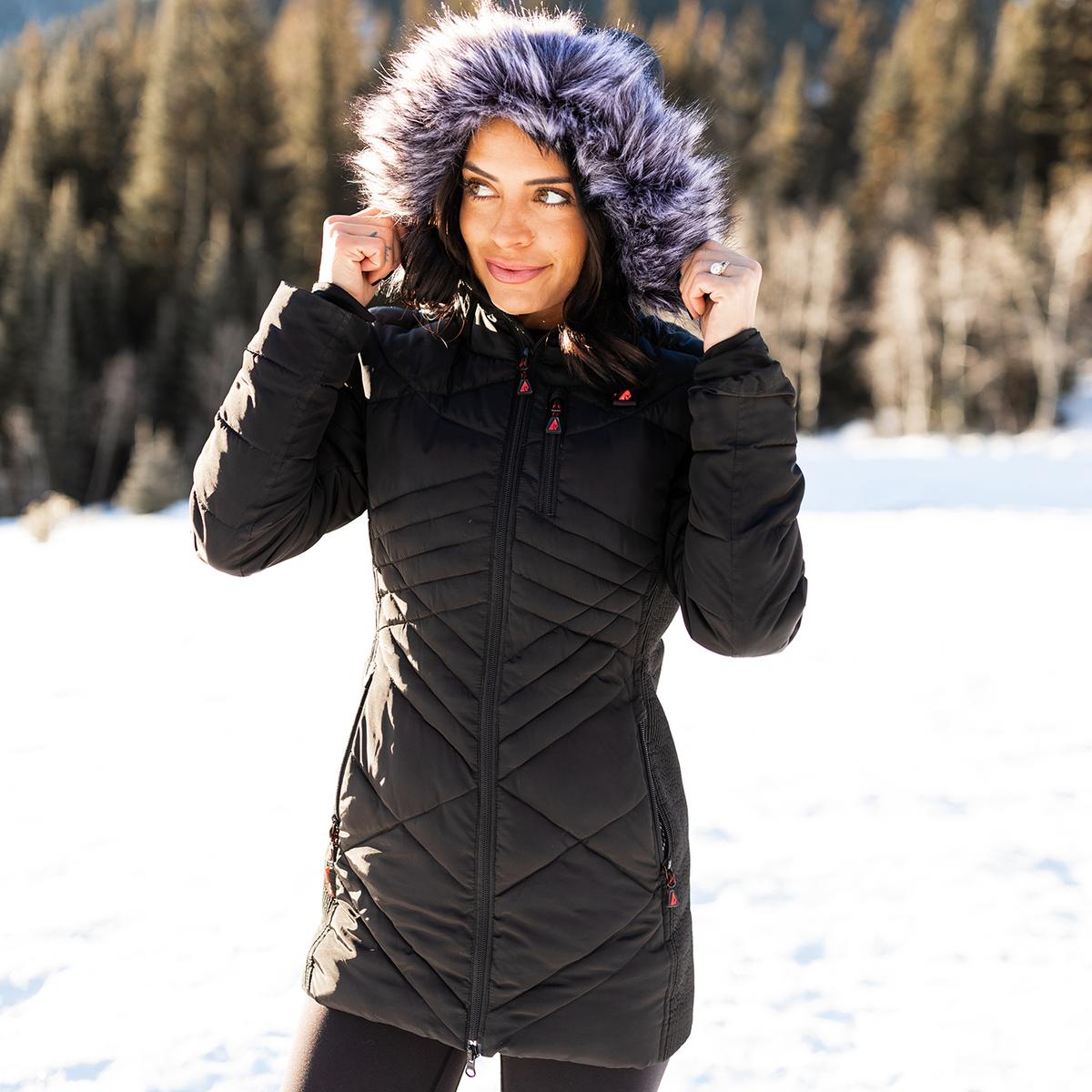 ActionHeat 5V Women's Heated Long Puffer Jacket W/ Hood The Warming Store